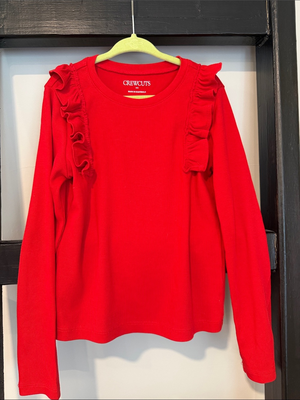 Crewcuts Bright Red Ruffle-Shoulder Long Sleeve Tee size 6-7
